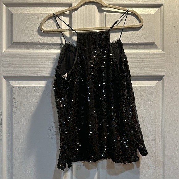 NWT! Nine West Black Sequin Lace Trim Racerback Cami Tank Top L - Picture 9 of 10